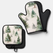 Feestelijke Fir Tree Keukenset Ovenwant & Pannenlap Set (Voorkant / Achterkant)