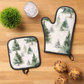 Feestelijke Fir Tree Keukenset Ovenwant & Pannenlap Set (Top down)