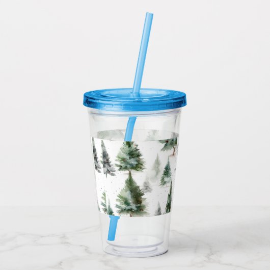 Feestelijke Fir Tree Plastic Tumbler met Stro Acryl Drinkbeker (Achterkant)