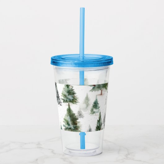Feestelijke Fir Tree Plastic Tumbler met Stro Acryl Drinkbeker (Voorkant)