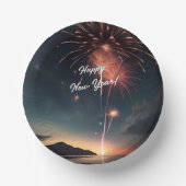 Feestelijke Fireworks Script Typografie Gelukkig N Papieren Kommen (Voorkant)