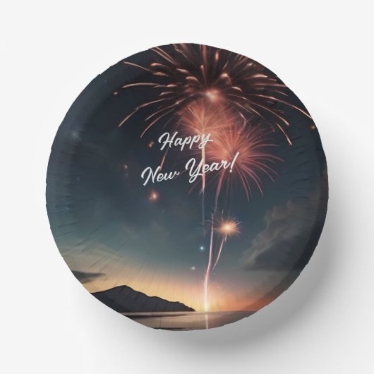 Feestelijke Fireworks Script Typografie Gelukkig N Papieren Kommen (Voorkant)