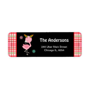 Feestelijke Flamingo en Roze Plaid Etiket