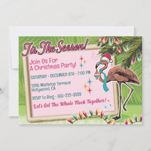 Feestelijke Flamingo Kerstfeest uitnodigingen (Voorkant)