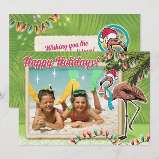 Feestelijke Flamingo Kerstkaarten Kaart (Voorkant / Achterkant)