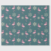 Feestelijke flamingo kerstpatroon met sneeuwvlokke cadeaupapier (Vlak)
