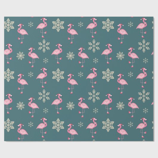 Feestelijke flamingo kerstpatroon met sneeuwvlokke cadeaupapier (Vlak)