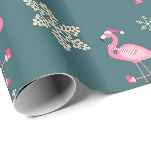 Feestelijke flamingo kerstpatroon met sneeuwvlokke cadeaupapier (Rol Hoek)