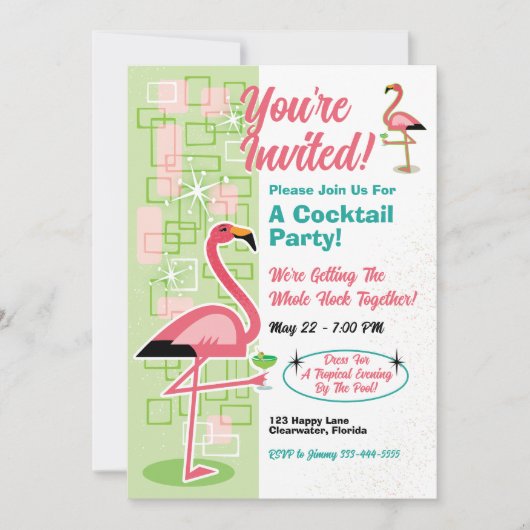 Feestelijke Flamingo Party uitnodigingen (Voorkant)