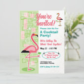Feestelijke Flamingo Party uitnodigingen (Staand voorkant)