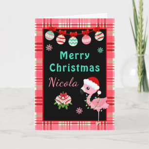 Feestelijke Flamingo Prettig kerstfeest met naam Feestdagen Kaart