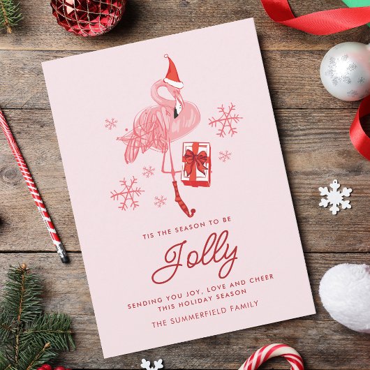 Feestelijke Flamingo Tropische Kust Grappige Kerst Feestdagenkaart