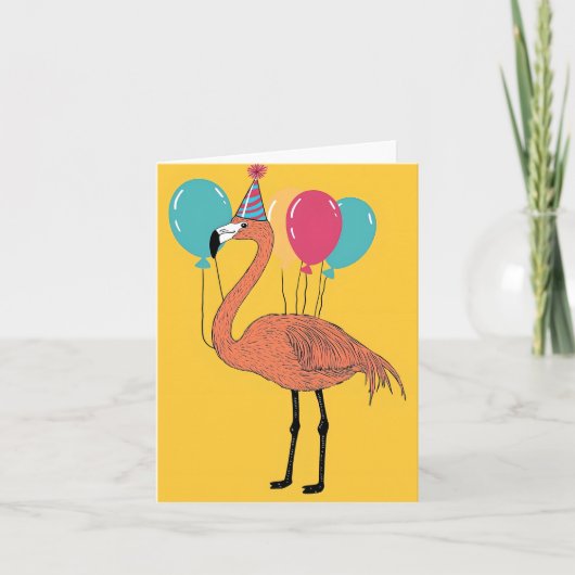 Feestelijke Flamingo Verjaardag Kaart (Voorkant)
