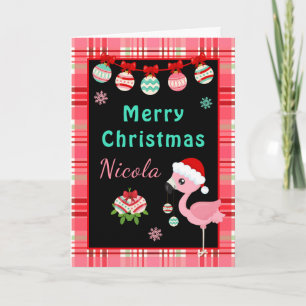 Feestelijke Flamingo Vrolijk Kerstmis met Naam Feestdagen Kaart