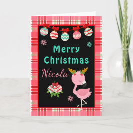 Feestelijke Flamingo Vrolijk Kerstmis met Naam Feestdagen Kaart