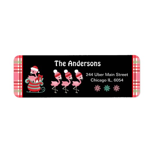 Feestelijke Flamingo's en Roze Plaid Etiket (Voorkant)