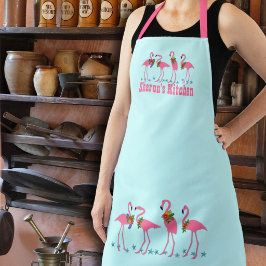 Feestelijke Flamingo's Persoonlijke Blauwe Schort