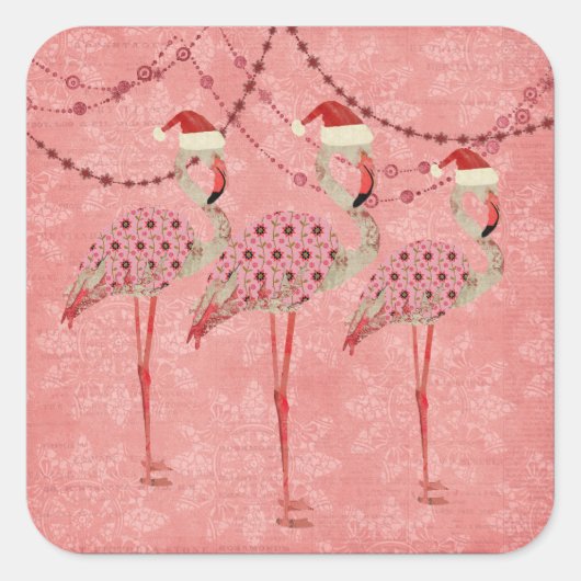 Feestelijke Flamingo's Roze Vakantie Sticker (Voorkant)
