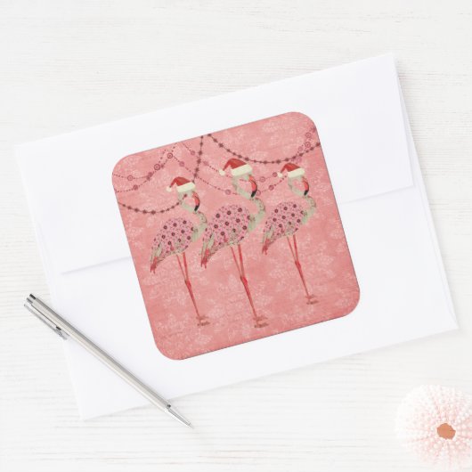 Feestelijke Flamingo's Roze Vakantie Sticker (Envelop)