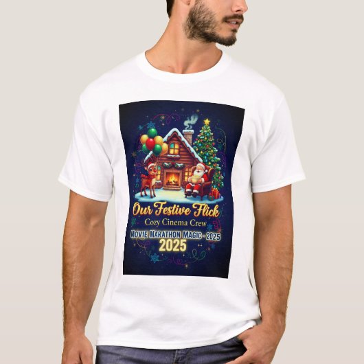 Feestelijke Flick Gezellige Cinema Crew Kerst T-sh T-shirt (Voorkant)