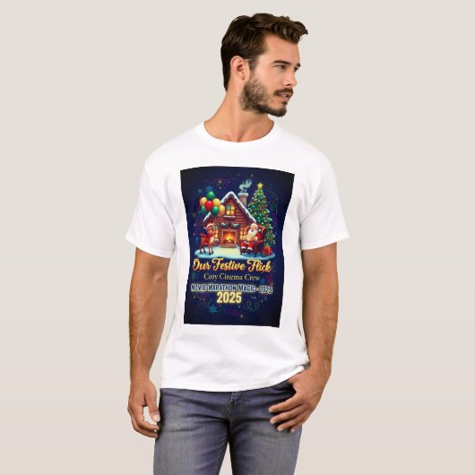 Feestelijke Flick Gezellige Cinema Crew Kerst T-sh T-shirt (Voorkant volledig)