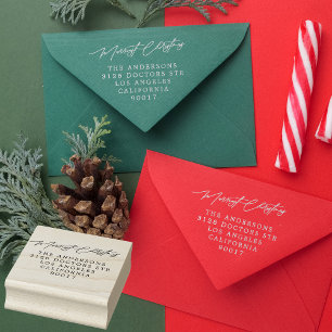 Feestelijke Flora Vrolijk Kerstmis Zilveren Inkt Rubberstempel