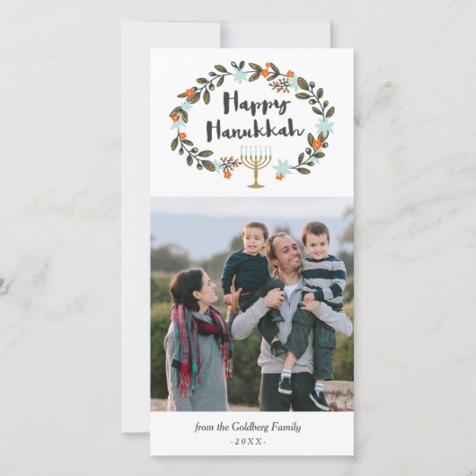 Feestelijke Floral Chanoeka Feestdagenkaart (Voorkant)