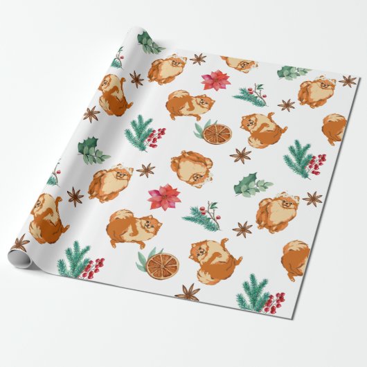 Feestelijke Fluffy Hond Kerstmis   Cadeaupapier (Uitgerold)