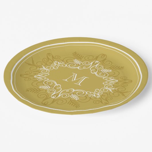 Feestelijke Foliage Deco Lijst Monogram Classy Hol Papieren Bordje (Gekanteld)