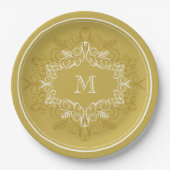 Feestelijke Foliage Deco Lijst Monogram Classy Hol Papieren Bordje (Voorkant)