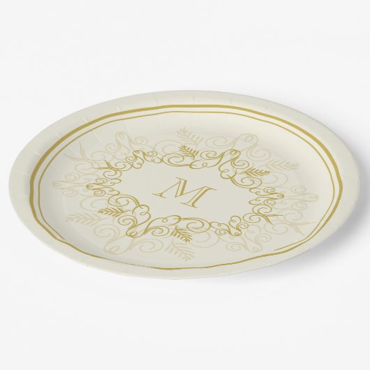 Feestelijke Foliage Deco Lijst Monogram Classy Hol Papieren Bordje (Gekanteld)