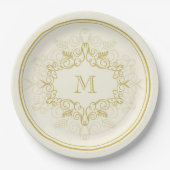 Feestelijke Foliage Deco Lijst Monogram Classy Hol Papieren Bordje (Voorkant)