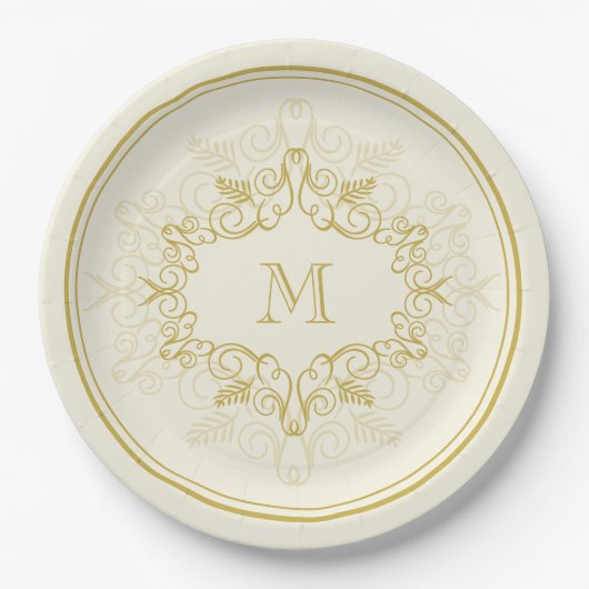 Feestelijke Foliage Deco Lijst Monogram Classy Hol Papieren Bordje (Voorkant)