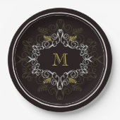 Feestelijke Foliage Deco Lijst Monogram Classy Hol Papieren Bordje (Voorkant)
