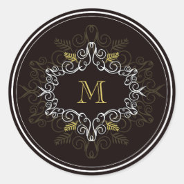 Feestelijke Foliage Deco Lijst Monogram Classy Hol Ronde Sticker