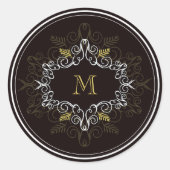 Feestelijke Foliage Deco Lijst Monogram Classy Hol Ronde Sticker (Voorkant)