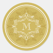 Feestelijke Foliage Deco Lijst Monogram Classy Hol Ronde Sticker (Voorkant)