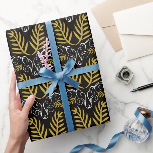 Feestelijke Foliage Gold Art Deco  Chique Vakantie Cadeaupapier (Geschenken)