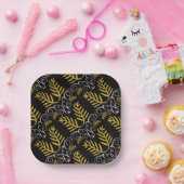 Feestelijke Foliage Gold Art Deco  Chique Vakantie Papieren Bordje (Feest)