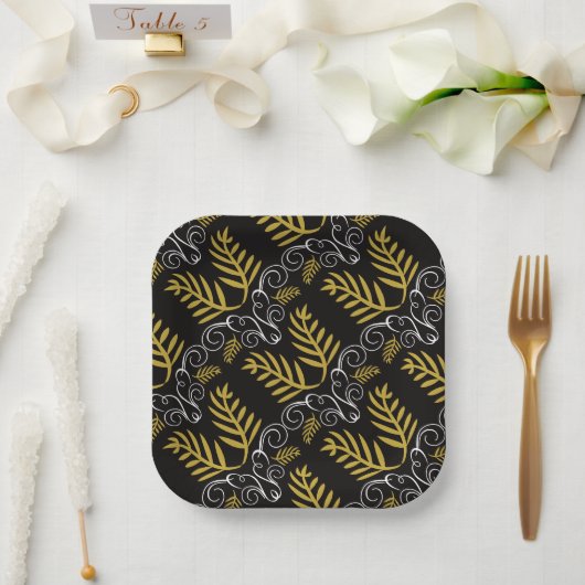 Feestelijke Foliage Gold Art Deco  Chique Vakantie Papieren Bordje (Huwelijk)