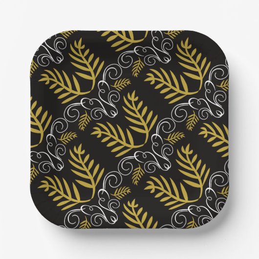 Feestelijke Foliage Gold Art Deco  Chique Vakantie Papieren Bordje (Voorkant)