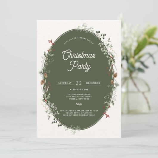 Feestelijke Foliage Krans Lijst Kerstfeest Kaart (Staand voorkant)