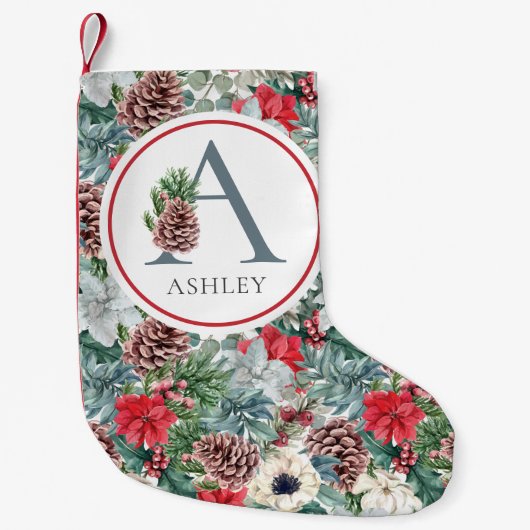 Feestelijke Foliage Vakantie Bloemen Initiaal Aang Kleine Kerstsok (Voorkant)