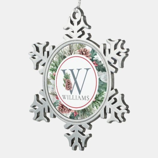 Feestelijke Foliage Vakantie Bloemen Initiaal Aang Tin Sneeuwvlok Ornament (Rechts)