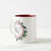 Feestelijke Foliage Vakantie Bloemen Initiaal Aang Tweekleurige Koffiemok (Voorkant links)