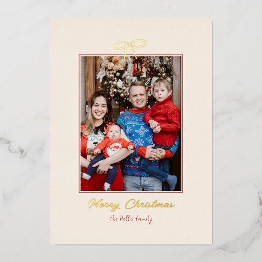 Feestelijke Folie Bow Kerstvakantie Foto Folie Feestdagenkaart (Voorkant)