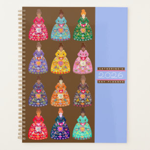 Feestelijke Folk Art Dames Agenda Koffie Bruin 202