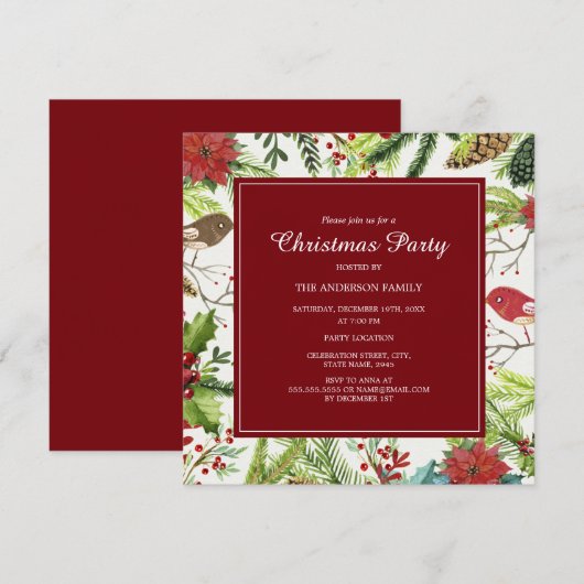Feestelijke Forest Christmas Party Uitnodiging (Voorkant / Achterkant)