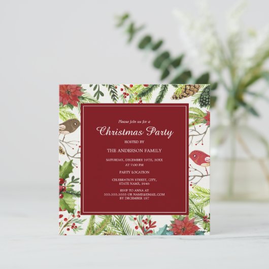 Feestelijke Forest Christmas Party Uitnodiging (Staand voorkant)