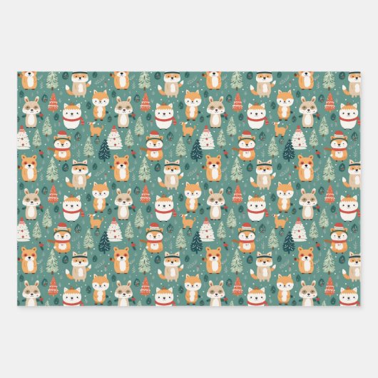 Feestelijke Forest Friends Wrapping Papier Bladen Inpakpapier Vel (Voorkant)